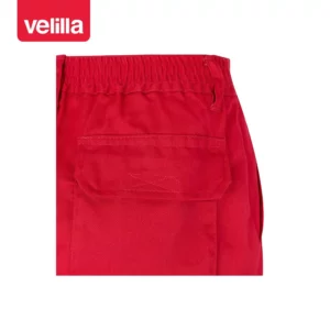Pantalón forrado bicolor Velilla 156 Rojo/Amarillo flúor, detalle de cintura y bolsillo trasero
