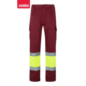 Pantalón forrado bicolor Velilla 156 Granate/Amarillo flúor, vista frontal