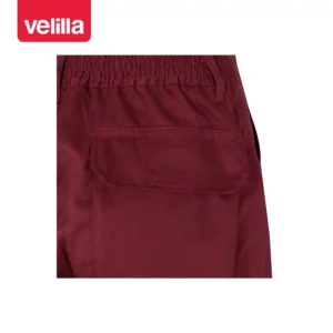 Pantalón forrado bicolor Velilla 156 Granate/Amarillo flúor, detalle de cintura y bolsillo trasero