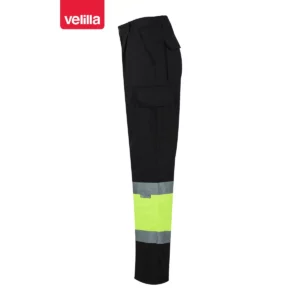 Pantalón bicolor multibolsillos Velilla 157 Negro/Amarillo flúor, vista lateral