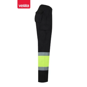 Pantalón bicolor multibolsillos Velilla 157 Negro/Amarillo flúor, vista lateral opuesta