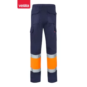 Pantalón bicolor multibolsillos Velilla 157 Azul marino/Naranja flúor, vista trasera