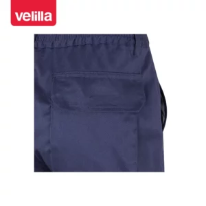 Pantalón bicolor multibolsillos Velilla 157 Azul marino/Naranja flúor, detalle de cintura y bolsillo trasero