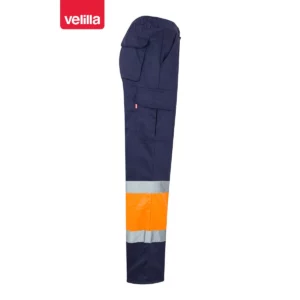 Pantalón bicolor multibolsillos Velilla 157 Azul marino/Naranja flúor, vista lateral opuesta