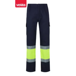 Pantalón bicolor multibolsillos Velilla 157 Azul marino/Amarillo flúor, vista frontal