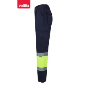 Pantalón bicolor multibolsillos Velilla 157 Azul marino/Amarillo flúor, vista lateral