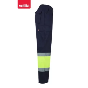 Pantalón bicolor multibolsillos Velilla 157 Azul marino/Amarillo flúor, vista lateral opuesta