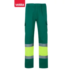 Pantalón bicolor multibolsillos Velilla 157 Verde/Amarillo flúor, vista frontal