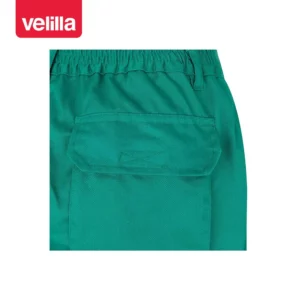 Pantalón bicolor multibolsillos Velilla 157 Verde/Amarillo flúor, detalle de cintura y bolsillo trasero