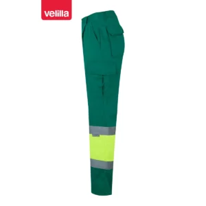Pantalón bicolor multibolsillos Velilla 157 Verde/Amarillo flúor, vista lateral