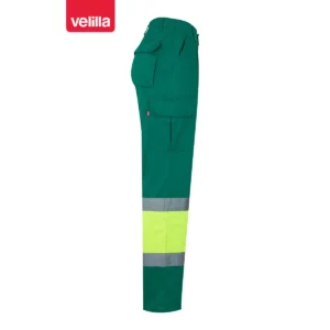 Pantalón bicolor multibolsillos Velilla 157 Verde/Amarillo flúor, vista lateral opuesta