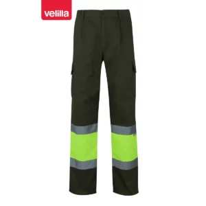 Pantalón bicolor multibolsillos Velilla 157 Verde caza/Amarillo flúor, vista frontal