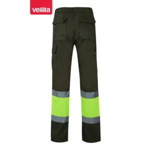 Pantalón bicolor multibolsillos Velilla 157 Verde caza/Amarillo flúor, vista trasera