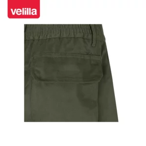 Pantalón bicolor multibolsillos Velilla 157 Verde caza/Amarillo flúor, detalle de cintura y bolsillo trasero