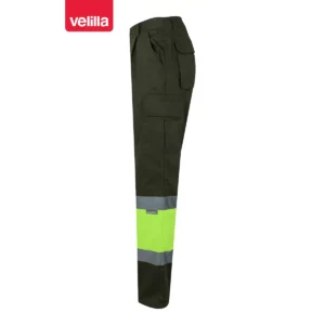 Pantalón bicolor multibolsillos Velilla 157 Verde caza/Amarillo flúor, vista lateral