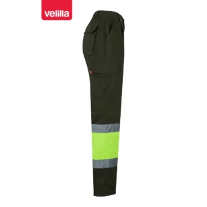 Pantalón bicolor multibolsillos Velilla 157 Verde caza/Amarillo flúor, vista lateral opuesta