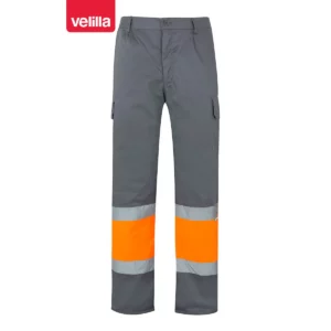 Pantalón bicolor multibolsillos Velilla 157 Gris/Naranja flúor, vista frontal