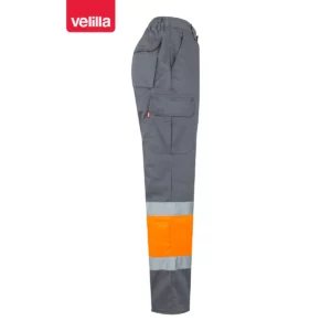 Pantalón bicolor multibolsillos Velilla 157 Gris/Naranja flúor, vista lateral opuesta