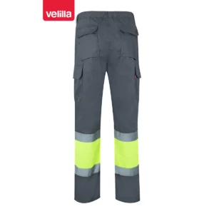 Pantalón bicolor multibolsillos Velilla 157 Gris/Amarillo flúor, vista trasera