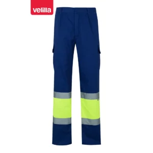 Pantalón bicolor multibolsillos Velilla 157 Azulina/Amarillo flúor, vista frontal