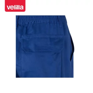Pantalón bicolor multibolsillos Velilla 157 Azulina/Amarillo flúor, detalle de cintura y bolsillo trasero