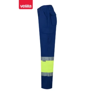 Pantalón bicolor multibolsillos Velilla 157 Azulina/Amarillo flúor, vista lateral