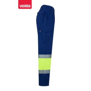 Pantalón bicolor multibolsillos Velilla 157 Azulina/Amarillo flúor, vista lateral opuesta