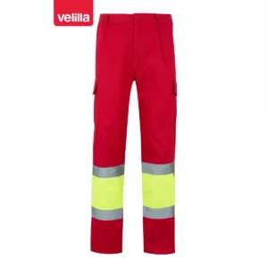 Pantalón bicolor multibolsillos Velilla 157 Rojo/Amarillo flúor, vista frontal