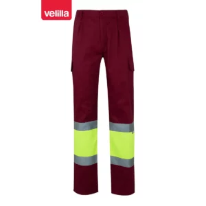 Pantalón bicolor multibolsillos Velilla 157 Granate/Amarillo flúor, vista frontal
