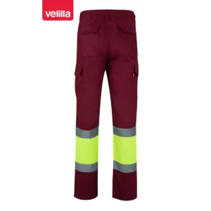 Pantalón bicolor multibolsillos Velilla 157 Granate/Amarillo flúor, vista trasera