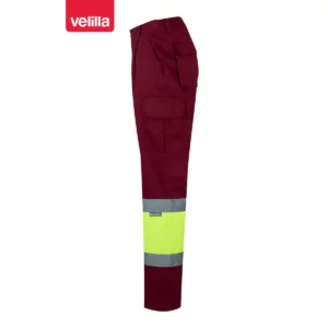 Pantalón bicolor multibolsillos Velilla 157 Granate/Amarillo flúor, vista lateral