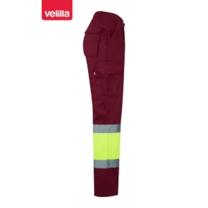 Pantalón bicolor multibolsillos Velilla 157 Granate/Amarillo flúor, vista lateral opuesta