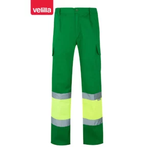 Pantalón bicolor multibolsillos Velilla 157 Verde hierba/Amarillo flúor, vista frontal