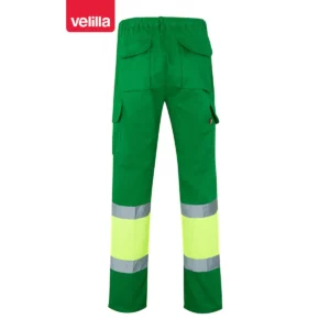 Pantalón bicolor multibolsillos Velilla 157 Verde hierba/Amarillo flúor, vista trasera