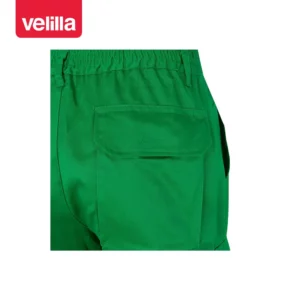 Pantalón bicolor multibolsillos Velilla 157 Verde hierba/Amarillo flúor, detalle de cintura y bolsillo trasero