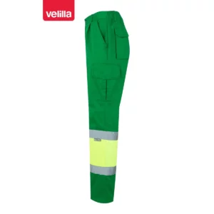 Pantalón bicolor multibolsillos Velilla 157 Verde hierba/Amarillo flúor, vista lateral