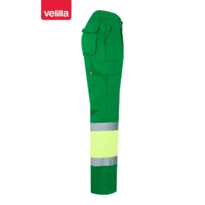 Pantalón bicolor multibolsillos Velilla 157 Verde hierba/Amarillo flúor, vista lateral opuesta