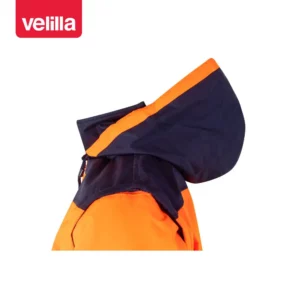 Cazadora acolchada bicolor Velilla 161 Azul marino/Naranja flúor, detalle de capucha