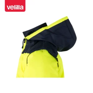 Cazadora acolchada bicolor Velilla 161 Azul marino/Amarillo flúor, detalle de capucha
