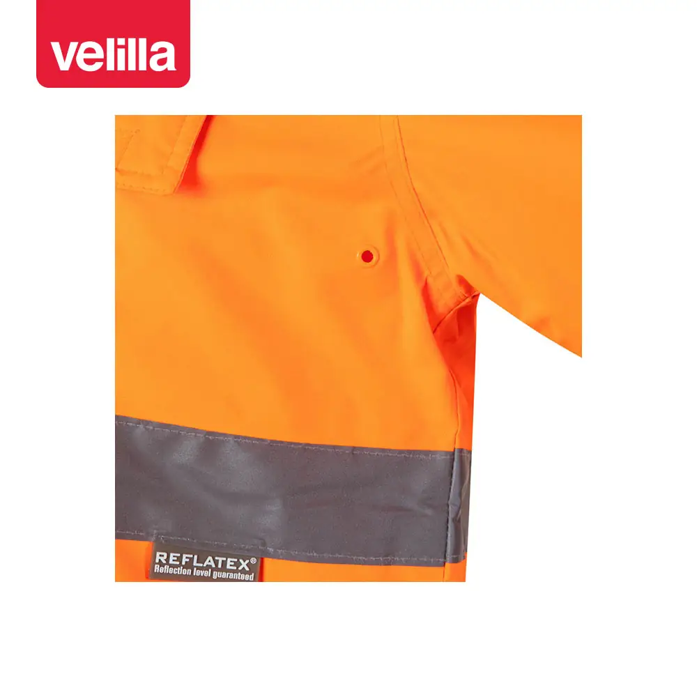 Parka bicolor alta visibilidad Velilla 166 19 Parka bicolor alta visibilidad Velilla 166 Azul marino/Naranja flúor, detalle de tejido y cinta reflectante