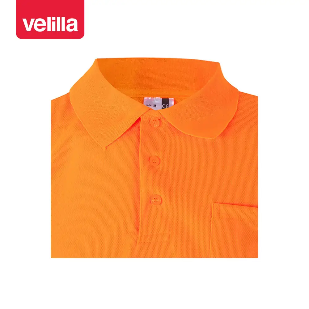Polo alta visibilidad Velilla 172 10 Polo alta visibilidad Velilla 172 Naranja flúor, detalle de cuello y botones