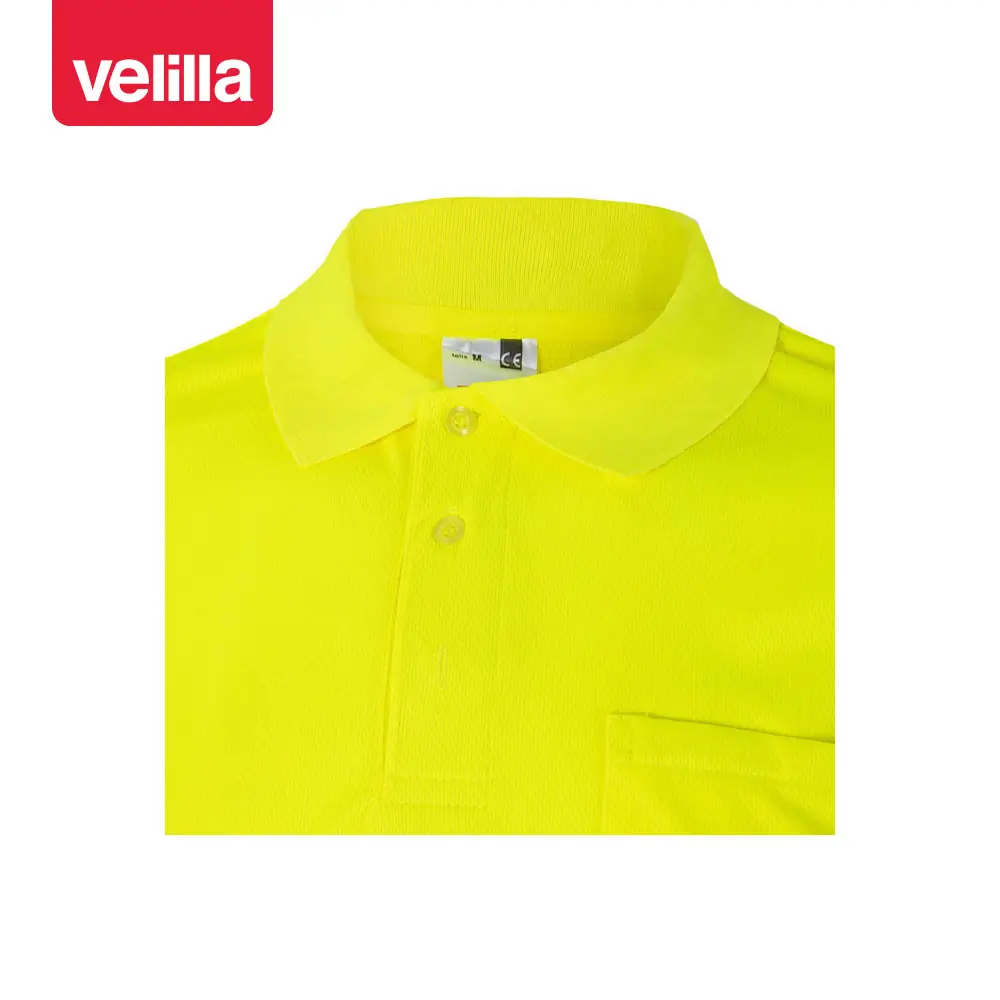 Polo alta visibilidad Velilla 172 7 Polo alta visibilidad Velilla 172 Amarillo flúor, detalle de cuello y botones