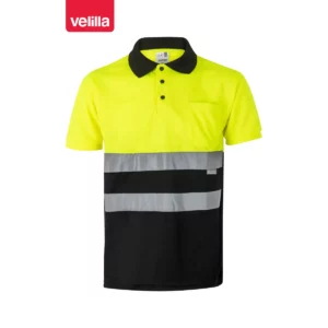 Polo bicolor manga corta Velilla 173 Negro/Amarillo flúor, vista frontal