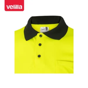 Polo bicolor manga corta Velilla 173 Negro/Amarillo flúor, detalle de cuello