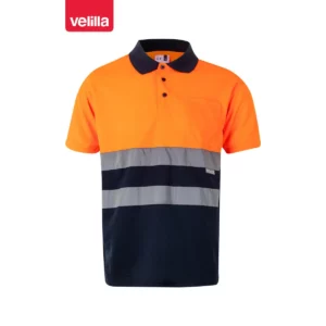 Polo bicolor manga corta Velilla 173 Azul marino/Naranja flúor, vista frontal