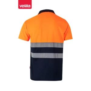 Polo bicolor manga corta Velilla 173 Azul marino/Naranja flúor, vista trasera