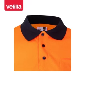 Polo bicolor manga corta Velilla 173 Azul marino/Naranja flúor, detalle de cuello