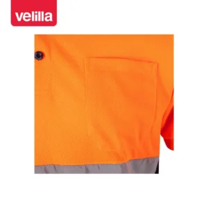 Polo bicolor manga corta Velilla 173 Azul marino/Naranja flúor, detalle de bolsillo pecho