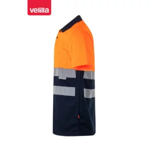 Polo bicolor manga corta Velilla 173 Azul marino/Naranja flúor, vista lateral