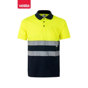 Polo bicolor manga corta Velilla 173 Azul marino/Amarillo flúor, vista frontal